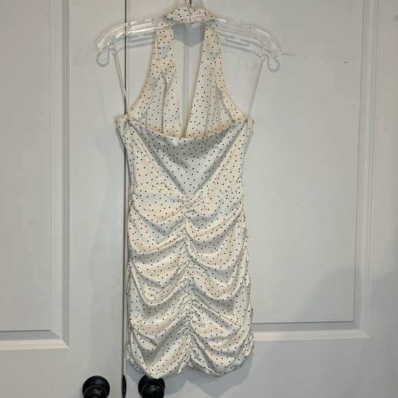 NWT Zara Ivory Black Polka Dot Halter Ruched Drape Mini Dress S - Picture 6 of 12